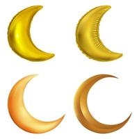 3D Golden Crescent Moon and Balloon Effect Half Moon Isolated on White Background vector