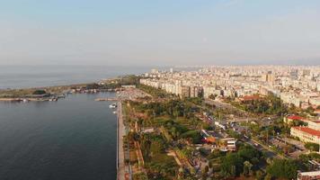 Aerial birds eye view famous Mersin city panorama with vast building landscape in sunny summer morning video