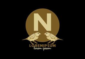 Brown N initial letter with twin bird vector