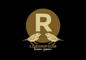 Brown R initial letter with twin bird vector
