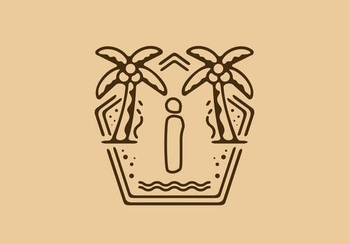 Bright and dark brown color of I initial name in beach theme frame vector