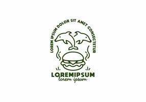 arte lineal de hamburguesas y delfines con texto de lorem ipsum vector