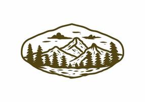 Brown illustration drawing of mountain and trees vector