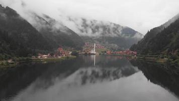 Static view beautiful lake in Uzungol misty mountains village, Trabzon, Turkey video