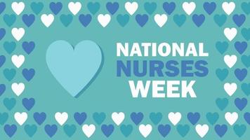 National Nurses Week. Thank you nurses  - celebration in USA. Vector illustration with text, border pattern with hearts. Greeting card, banner, invitation flyer horizontal design.