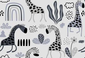 Colorful seamless pattern with cute  elephants and giraffes. vector