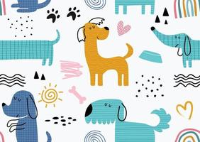 Childish seamless pattern with funny dogs. vector