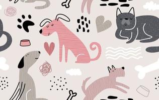 Childish seamless pattern with funny dogs. vector