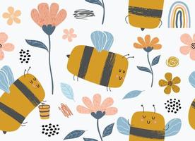 cute hand drawn seamless pattern of bees vector