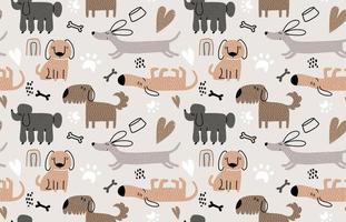 Childish seamless pattern with funny dogs. vector