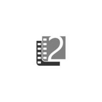 Number 2 icon in film strip illustration template vector