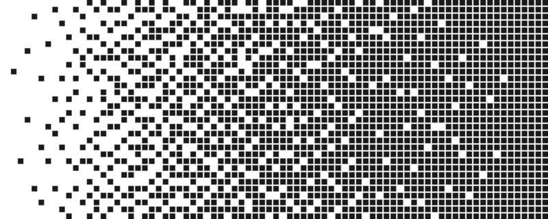 Pixel disintegration background. Decay effect. Dispersed dotted pattern. Concept of disintegration. Abstract pixel mosaic texture with simple square particles. Vector illustration on white background