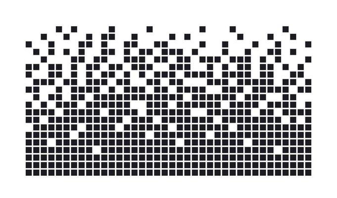 Pixel disintegration background. Decay effect. Dispersed dotted pattern. Concept of disintegration. Abstract pixel mosaic texture with simple square particles. Vector illustration on white background