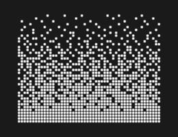 Pixel disintegration background. Decay effect. Dispersed dotted pattern. Concept of disintegration. Abstract pixel mosaic texture with simple square particles. Vector illustration on black background