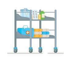 Vector illustration of an isolated table with pills, medicine and syringes. Preparation for surgery.