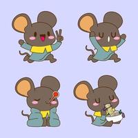 lindo ratoncito dibujando dibujos animados, pegatina de ratón vector