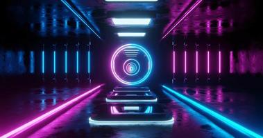 3d rendering seamless loop motion of pink and blue neon tunnel. video