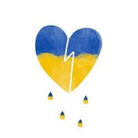 Broken cry watercolor heart with Ukraine flag. International protest, Stop the war against Ukraine. vector