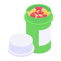 Editable icon of pills jar, isometric vector of antibiotic,