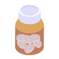 Editable icon of pills jar, isometric vector of antibiotic,