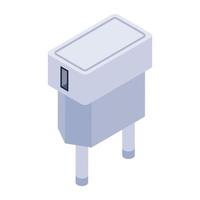 Power plug icon in isometric design, plug editable vector