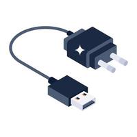 Power plug icon in isometric design, plug editable vector