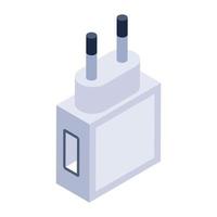 Power plug icon in isometric design, electric adapter editable vector