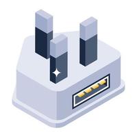 Power plug icon in isometric design, electric adapter editable vector