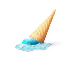 Global warming. Ice cream as melting glaciers on a white background. 3d illustration. photo