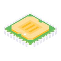 Processor chip icon, microchip isometric vector design.
