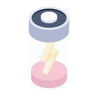 Rechargeable battery icon in isometric design, power battery trendy style vector