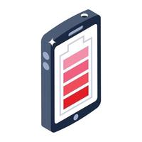 Rechargeable mobile phone battery in isometric icon vector