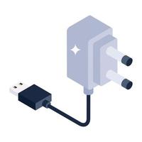 Power plug icon in isometric design, electric adapter editable vector