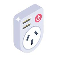 Power plug icon in isometric design, pin cord editable vector