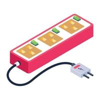 Power supply via extension wire isometric icon vector