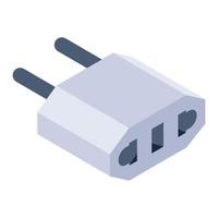 Power plug icon in isometric design, pin cord editable vector