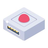 Push button icon in isometric design, vector style of switch button