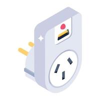 icono de enchufe de alimentación en diseño isométrico, vector editable de cable pin