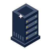 un icono de rack de servidor de datos en estilo isométrico vector