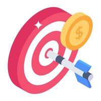 Arrow over dartboard, isometric icon of a target money vector