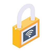 Signals inside padlock denoting isometric icon of wifi protection vector