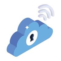Cloud safety isometric style icon, editable vector