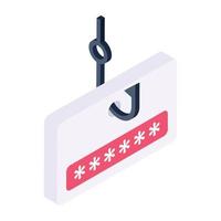 icono de estilo isométrico de phishing de contraseña, piratería de inicio de sesión vector