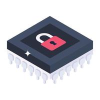 Locked processor isometric icon, microchip protection