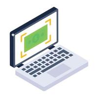 Virtual money isometric icon, online financial recognition software vector