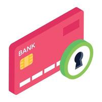 Card with lock denoting isometric icon of secure debit vector