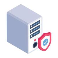 Protected cpu isometric style icon, editable vector