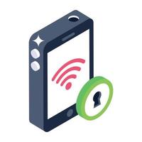 Signals inside mobile denoting isometric icon of mobile wifi security vector