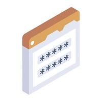 Web password isometric style icon, editable vector