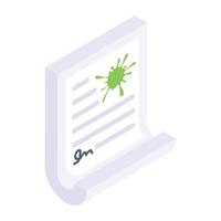 Paperwith signature denoting isometric icon of agreement vector